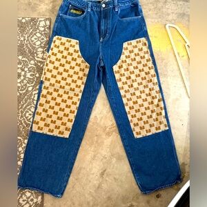 Vtg Y2K Monet Skateboards Dark Blue Baggy Skateboarding Pants Jeans Sz 34